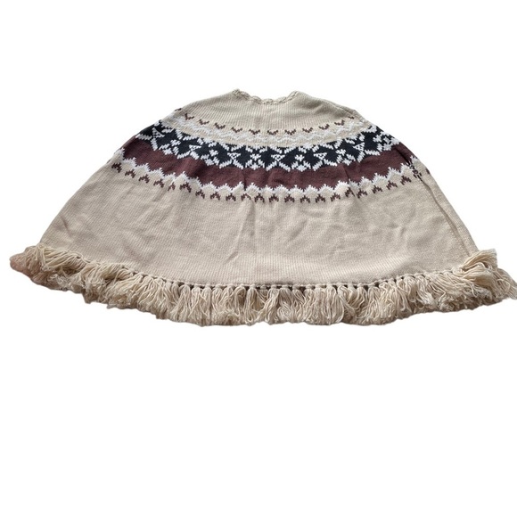 MODA INTERNATIONAL VS Sweater Shawl Brown XS Small Nordic Fair Isle Wool Fringe - Picture 11 of 13